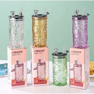 PANDA CRYSTAL GLASS WITH GLASS STRAW 450 ML TUMBLER/ + GLASS STRAW 450 GLASS SOUVENIR GLASSML