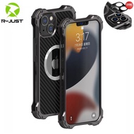 R-JUST Carbon Fiber Matal Case For iphone 15 14 Plus Pro Max 13 13 Mini 13 Pro 13 Pro Max 12 12 Pro 12 Pro Max Funda Support Magsafe Charging Camera Lens Protection