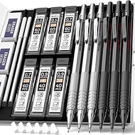 Nicpro 0.5&0.7&0.9 mm Mechanical Pencil Set with Case, 6PCS MP1000 Metal Artist Pencil with 12 Tubes