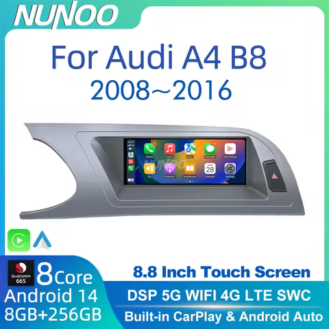 8+256GB Android 14 Wireless CarPlay For Audi A4 B8 MMI 2G 3G 2008-2016 Touch Navigation DSP 4G WIFI 