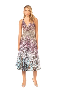 Women's Elisa Sleeveless Plunge Neckline Fit and Flare Midi Dress