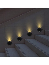 1入組惡魔魚體感燈，臥室樓梯客廳壁燈，衣櫥門標誌燈，電池可充電夜光LED感應燈，玄關夜燈，可USB充電
