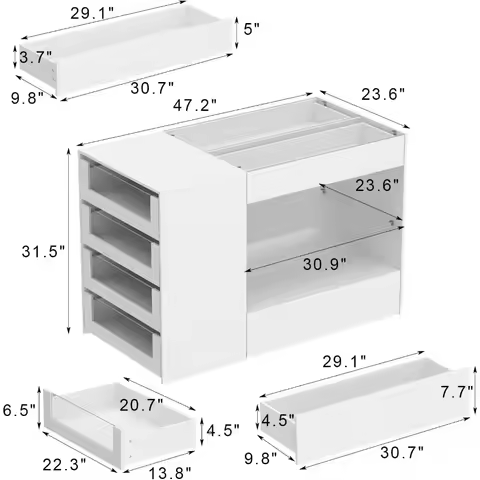 Bedroom Island Wardrobe Closet Island with 8 Drawers & Glass Tabletop, Walk in Closet Island