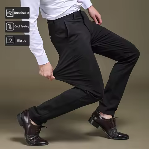 Autumn New Korean Slim-fit Men's Dress Pants Elastic Mid-waist Non-ironing Suit Pants Small Foot Pan