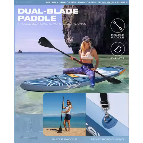 SUNHOKEY Dark Blue Inflatable Waterproof Paddle Board 11'x34''x6'' Adult Fishing SUP Complete Access
