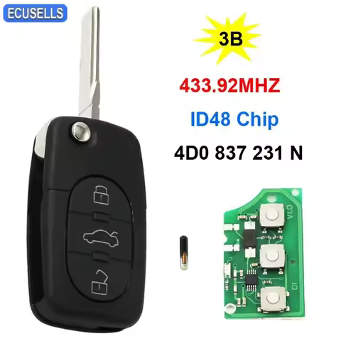 Ecusells 3 Button Flip Folding Remote Car Key 433.92MHZ ID48 Chip 4D0 837 231 N For Audi A6 S6 TT HU