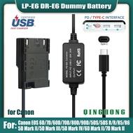 LP-E6 LP-E6N Dummy Battery DR-E6 DC Coupler &amp; Power Bank USB Type-C PD Cable for Canon EOS 5D Mark II III IV 6D 7D Mark II Camera