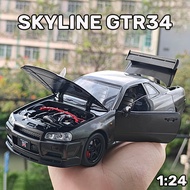 โมเดลรถ R34รถโลหะผสม Nissan GTR โมเดลรถ Diecast คาร์บอนไฟเบอร์สำหรับเด็กผู้ชายของขวัญวันเกิดคอลเลกชั