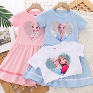 Cotton Dress Kids Elsa Anna Princess Dress for Girls Shiny Sequins Heart Frozen Style Cartoon Fashion Cute Summer Clothes For Kids