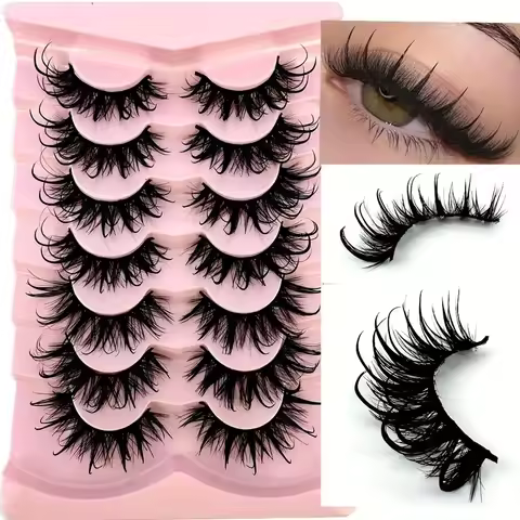 7 pairs of 8D fluffy false eyelashes, voluminous and curled, making your eyes shine like dew-kissed 