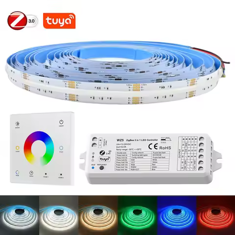 Tuya Zigbee 3.0 Smart LED Controller 12V COB RGB+CCT Full Color Strip Dimmable Touch Panel Remote Po