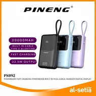 PINENG POWERBANK PN892PD 20000mAh PD 22.5W 20W POWERBANK BUILT IN DUAL-CABLE PORTABLE AND DIGITAL DI