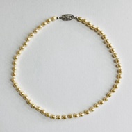 玻璃巴洛克珍珠全結項鍊／約6mm, 約42cm／亮黃米白／日本製造