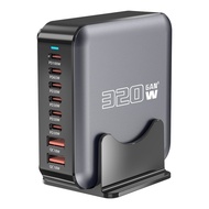 Dropshiping 320W GaN 6 Type-C 2 USB Multi Ports Sharing Desktop Charger, Plug:EU Plug