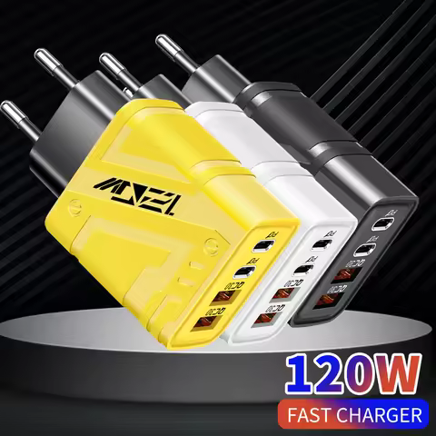 Total 120W Fast Charger 4 Ports USB Type C Quick Charge 3.0 Phone Charger Adapter For iPhone Samsung