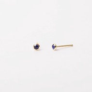 迷你天然藍寶石包鑲 純 14K 金耳環 2.5mm