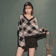 IN SHOP Classic Diamond Check Knitted Sweater-Total 3 Colors [KT222467】