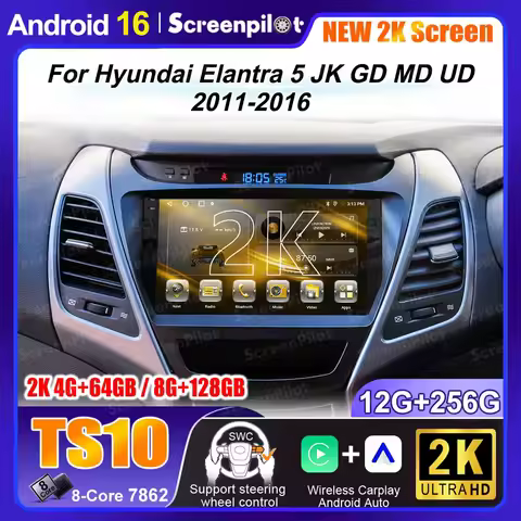 Android 16 For Hyundai Elantra 5 JK GD MD UD 2011-2016 Monitor Screen Multimedia Autoradio Navigatio