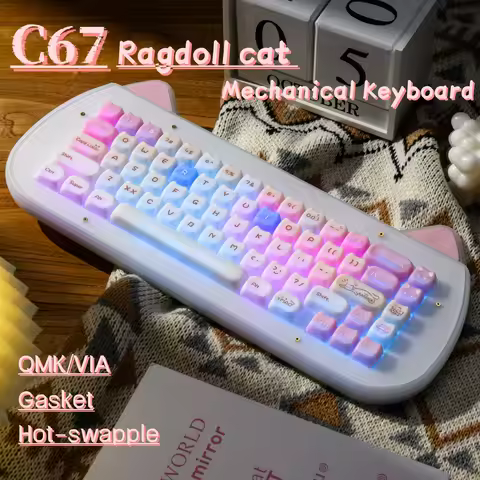 XVX C67 AcriCat Mechanical Keyboard Tri-Mode Wireless RGB Gamer RGB Keyboard Hot Swap Gasket Cute De
