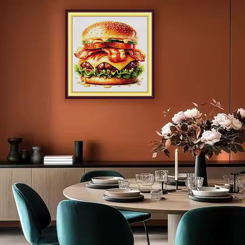 Cross Stitch Kit Joy Sunday Hamburger HD Pattern Printed Counted Fabric Aida 16/14/11CT DIY Embroide