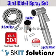 3in1 Stainless Steel Toilet Handheld Bidet Spray Sprayer Set with 1.5m Hose Pipe+Wall Mount Holder