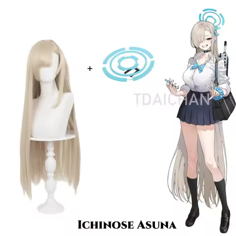 Blue Archive Asuna Cosplay Halo Headpiece & Wig Set 1:1 Brown Long Hair Accessory Anime Conventions 