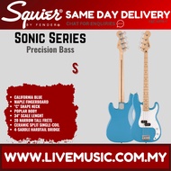 Squier Sonic Precision Bass Guitar w/White Pickguard, Maple FB, California Blue