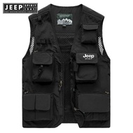 jeep spirit 1941 estd Multi-functional vest overalls for men with multi-pocket fishing vests for pho