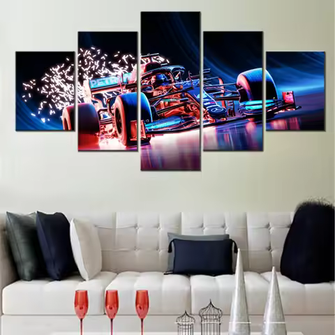 5 Pieces Wall Art Canvas Racing Car F1 Performance Wallpaper Home Decor Living Room Poster Painting 
