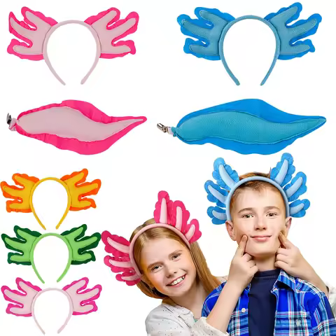 Axolotl Headband Tail Costume Set Animal Ear Headpiece Cosplay Accessories Women Kids Adults Hallowe