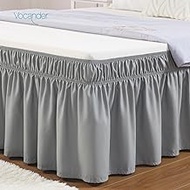 VOCANDER Silver Gray King Size Bed Skirt 14 Inch Drop Easy to Put On-Elastic Wrap Around Dust Ruffle for Bed Frame &amp; Mattress-Luxury Wrinkle Free Microfiber Fabric Machine Washable