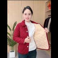 Áo Khoác Vải Nhung Lót Lông Cừu Dày Cho Phụ Nữ Trung Niên Và Cao Tuổi Áo Khoác Ngắn Mùa Thu Đông Áo 