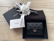 全新 Chanel 香奈兒 短夾 三折短夾 口蓋皮夾 經典款式 黑金牛皮 荔枝皮