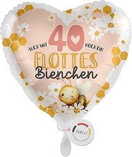 Foil Balloon XXL for 40th Birthday Fleet Bee, Heart Balloon Pink with Number 40, Suitable for Helium