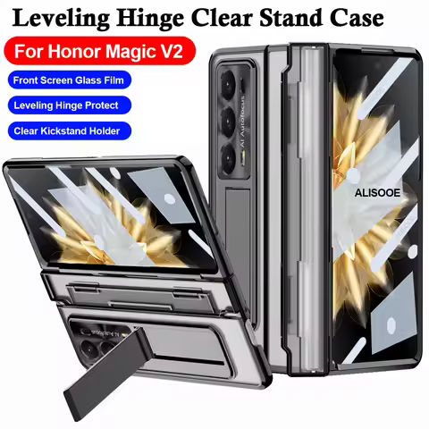 For Honor Magic V2 Case Transparent Leveling Hinge Funda for Honor Magic V2 5G Case HD Clear Stand C
