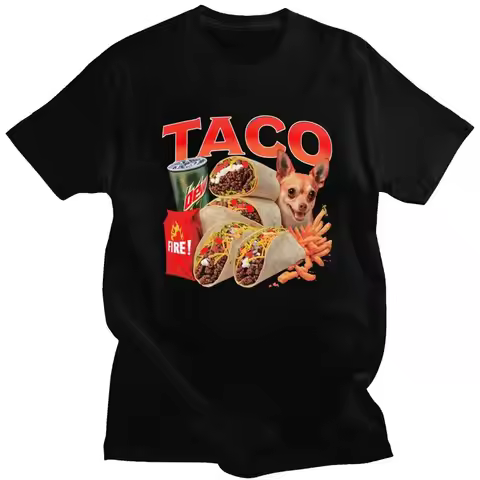 Mens Taco Bell Meme Dog T Shirt Round Neck Pure Cotton Short Sleeve Tee Shirt Casual Loose Oversized