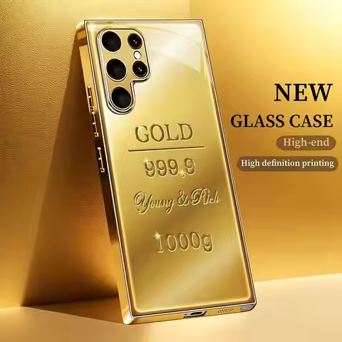 Simulated gold bar printed glass phone case suitable for Samsung GalaxyS26 S25 S24 S22 S21 S2 FE/Ult