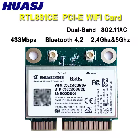 RTL8821CE 802.11AC for Bluetooth 4.2 433Mbps 2.4Ghz/5Ghz Dual Band Mini PCIe WiFi CARD RTL8821 Suppo