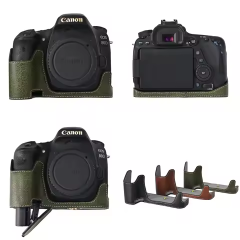 Litchi Pattern PU Leather Camera Half Cover For Canon 60D 70D 80D 90D 200D 250D R5 R6 R8 RP R10 R50 