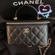 A.L.I.C.E CHANEL กระเป๋าโซ่ กระเป๋าสะพาย กระเป๋ากล่องสี่เหลี่ยม สีดำ