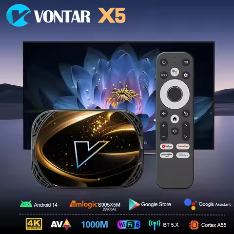 VONTAR X5 Android 14 TV Box Amlogic S905X5M(S905A) 4GB 128GB 1000M Wifi6 4K 60fps AV1 Google Player 