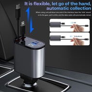 Retractable Car Charger 120W 4 in 1 Car Fast Charger Retractable Car Charger IOS dan Type-c (Retract