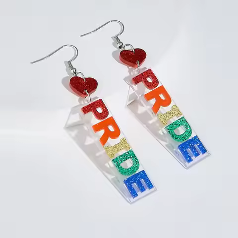 2pcs Fashion Rainbow Of Seven Colors Letter Nature Plastic Polychrome Color Pendant Earrings Woman P