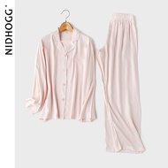 Couple Satin Solid Color Pajamas Lapel Long Sleeve D Pajamas Autumn Pocket 2-piece Set Pajamas Home 