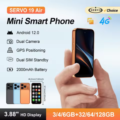 SERVO 19Air 4G LTE Pocket Mini Smartphone Android 12 OS 3.88" HD Screen 6GB+128GB Dual SIM GPS OTG P