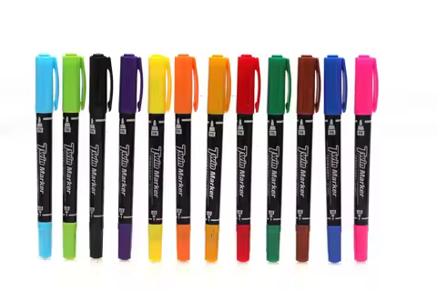 Gxin G-107 12PCS Colored Permanent Marker. Art Pens.Dual Tip.Waterproof.Practical Pen.Perfect For In
