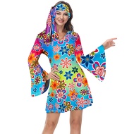 70s Costume Disco Dresses for Women Halloween Costume Sexy Hippie Costume Disco Dress with Disco Hea