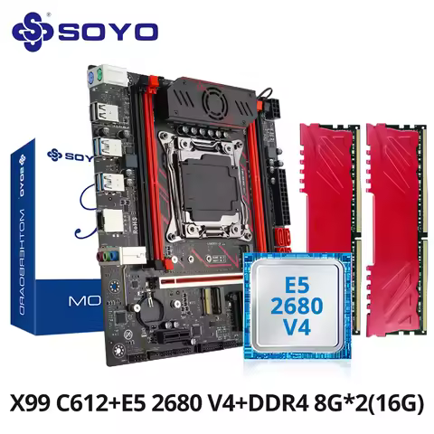 SOYO X99 Gaming Motherboard Set C612 Chipset TPM2.0 Pin with E5 2680 V4 CPU & DDR4 16G (2*8G) 2133MH