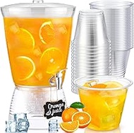 FillTouch 52 Pcs Acrylic Beverage Dispenser with Spigot 50 pcs 9 oz Disposable Plastic Cups 2.7 Gall