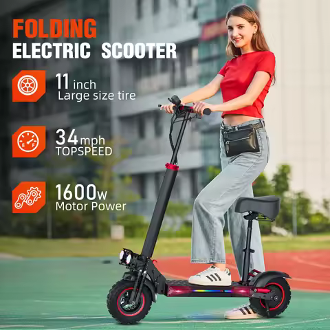 J11PIUS Adult Electric Scooter with Seat 11' Off-Road Tires 48V 21Ah Battery 37 Miles Range Folding 